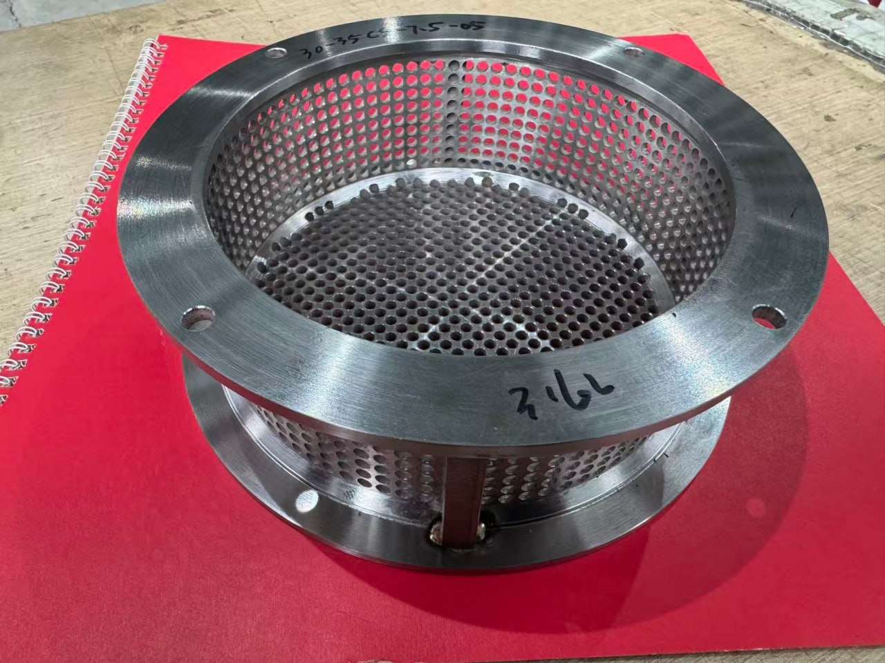 Custom perforated strainer basket for pump and valve applications